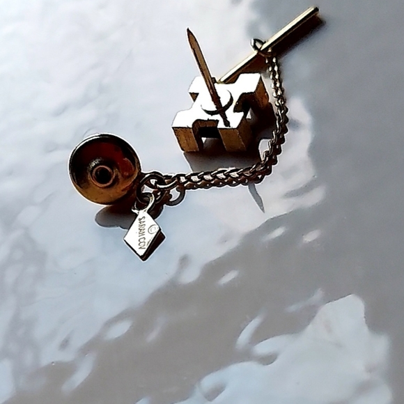 Vintage Sarah Coventry Black Crystal Tie Pin with Chain Men Jewelry Stamped - Picture 6 of 7